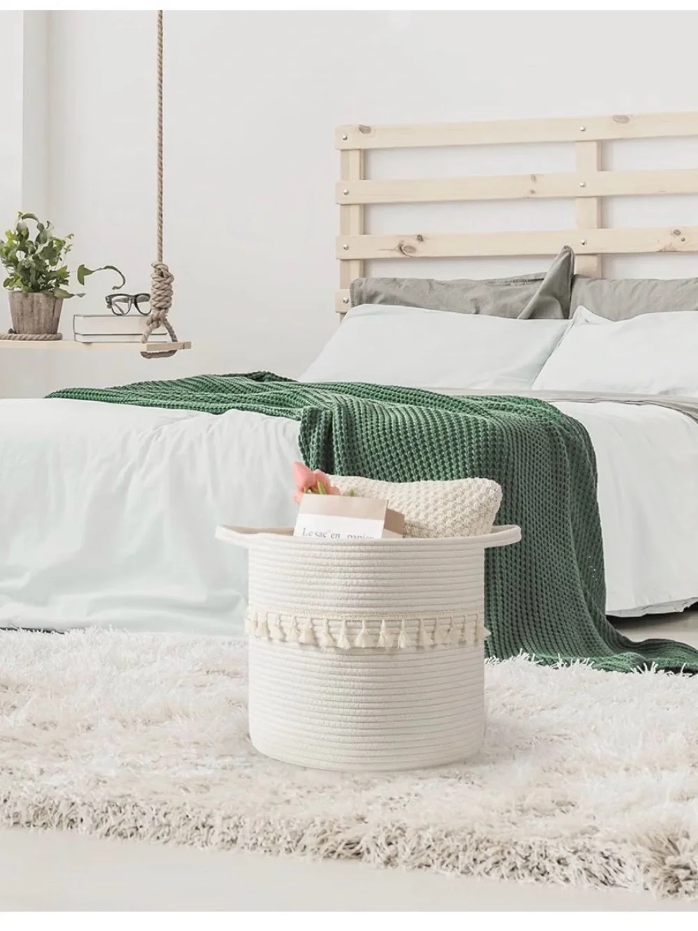 Neutral Cream Rope Baskets with Tassel Trim - Set of 3 (13”x13”)